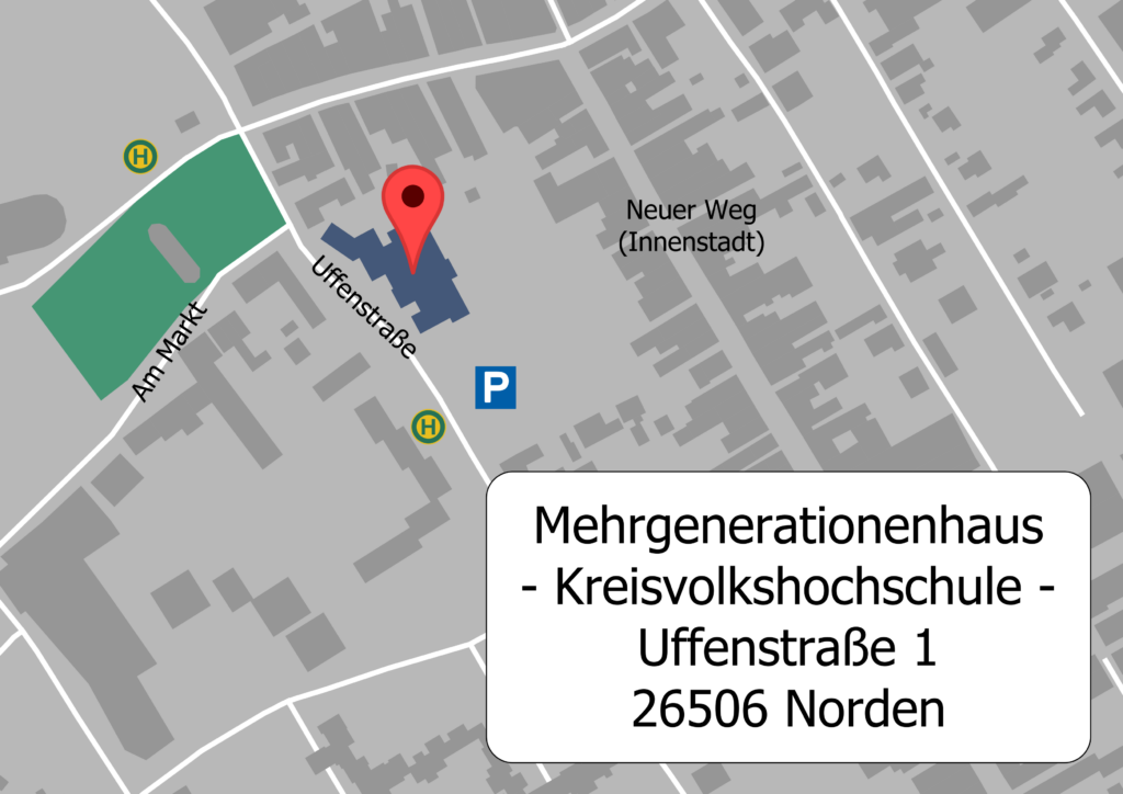 Anfahrtsskizze des Mehrgenerationenhauses der Kreisvolkshochschule in Norden.